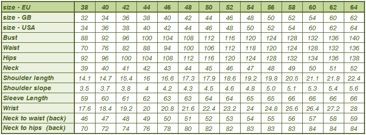 Size Chart Mens In Cm